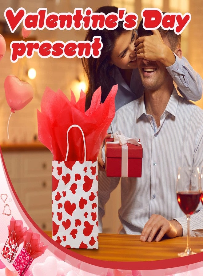 TaoBary 24 Pcs Valentines Day Gift Bag Valentines Kraft Paper Bags with Red Tissue Paper Heart Shaped Treat Goodies Bag Wrapping for Wedding Holiday Party Favor Decorations Kids Classroom Exchange Prizes - Image 5